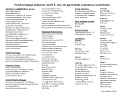 The following have endorsed S. 820/H.R. 1731, the Egg Products