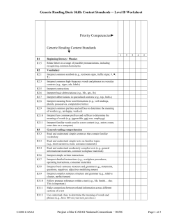 Generic Reading Basic Skills Content Standards Level B