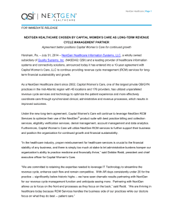 FOR IMMEDIATE RELEASE NEXTGEN HEALTHCARE CHOSEN