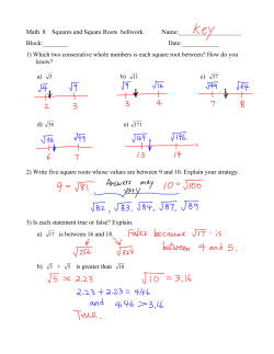 Math 8 Squares and Square Roots bellwork. Name: Block:______