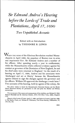 Sir Edmund Andros`s Hearing before the Lords of Trade