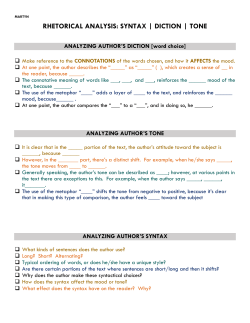 RHETORICAL ANALYSIS: SYNTAX | DICTION | TONE