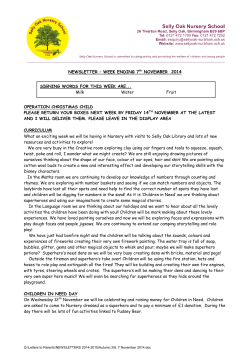 NEWSLETTER &ndash; WEEK ENDING 7th NOVEMBER 2014