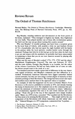 Reviews/Revues The Ordeal of Thomas Hutchinson