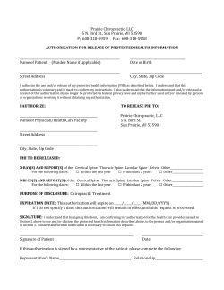 Prairie Chiropractic, LLC 5 N. Bird St., Sun Prairie, WI 53590 P: 608