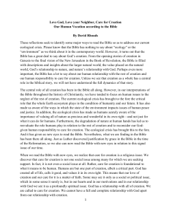 Love God, Love your Neighbor, Care for Creation Our