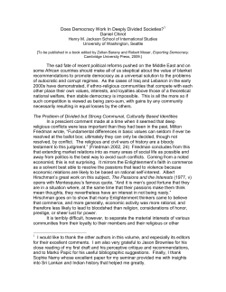 Does Democracy Work In Deeply Divided Societies?