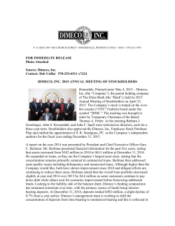 May 4: Dimeco, Inc. 2015 Annual Meeting of