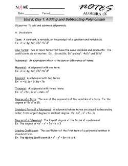 Unit 8, Day 1: Adding and Subtracting Polynomials