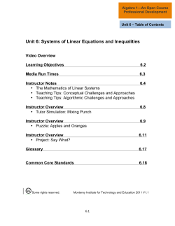 Unit 6: Systems of Linear Equations and Inequalities