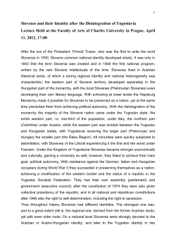 Slovenes and their Identity after the Disintegration of Yugoslavia