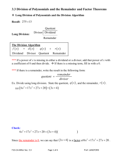 3.3 Division of Polynomials and the Remainder and Factor