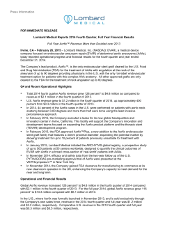 Lombard Medical Reports 2014 Fourth Quarter, Full Year Financial