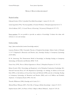 General Philosophy Tutor: James Openshaw 1 WEEK 1: WHAT IS