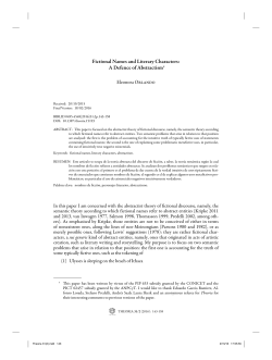 Fictional Names and Literary Characters: 1A Defence of Abstractism*