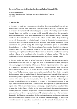 The Lewis Model and the Diverging Development Paths of Asia and
