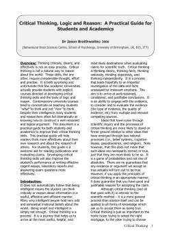 Critical Thinking, Logic and Reason - Association for the Scientific