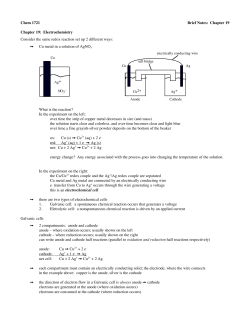 Chem 1721 Brief Notes: Chapter 19 Chapter 19: Electrochemistry