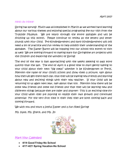 Pre K Monthly Newsletter: March 2017