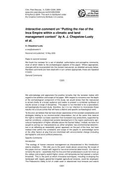 Interactive comment on &ldquo;Putting the rise of the Inca Empire within a