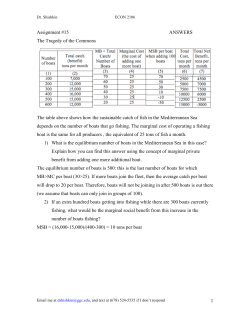 1 Assignment #15 ANSWERS The Tragedy of the Commons The