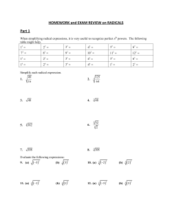HOMEWORK and EXAM REVIEW on RADICALS Part 1