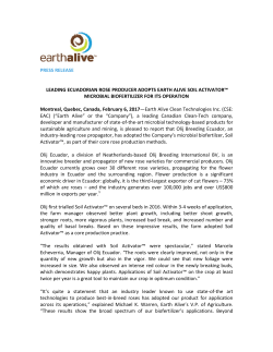 PRESS RELEASE LEADING ECUADORIAN ROSE PRODUCER