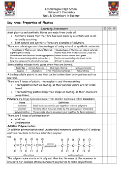 Plastics Summary File - Lesmahagow High School