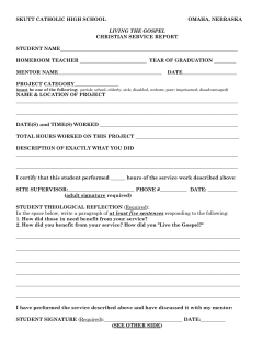 L.T.G. Service Report - Skutt Catholic High School