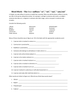 Word Work – The Doer suffixes “-er”, “-ist”, “-ian”, “