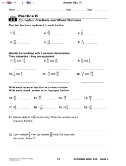 Practice B Equivalent Fractions and Mixed Numbers 3-8