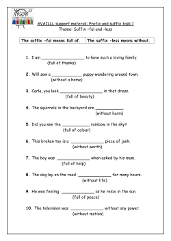 AVAILLL support material: Prefix and suffix task 1 Theme: Suffix &ndash;ful