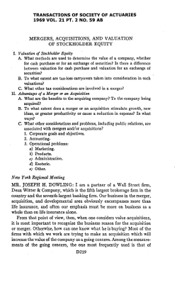 Mergers, Acquisitions, and Valuation of Stockholder Equity