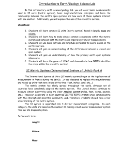 Introduction to Earth/Geology Science Lab SI Metric System