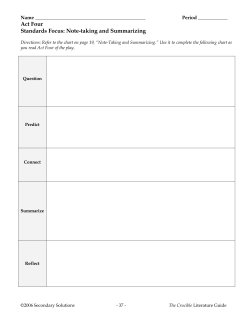 Act Four Standards Focus: Note-taking and Summarizing