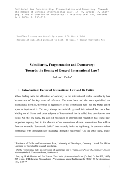 Subsidiarity, Fragmentation and Democracy: Towards the Demise of