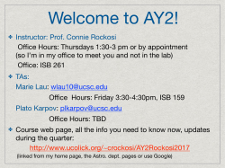 Instructor: Prof. Connie Rockosi Office Hours: Thursdays 1:30