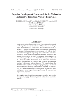 Supplier Development Framework in the Malaysian Automotive