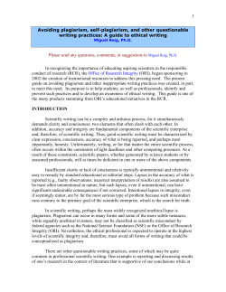 1 Avoiding plagiarism, self-plagiarism, and other