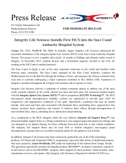 Integrity Life Sciences Receives US FDA 510(k)