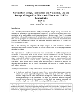 Spreadsheet Design, Verification and Validation, Use and Storage