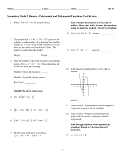 Secondary Math 3 Honors - Polynomial and Polynomial Functions