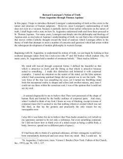 Bernard Lonergan`s Notion of Truth From Augustine through