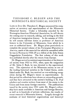 Theodore C. Blegen and the Minnesota Historical Society
