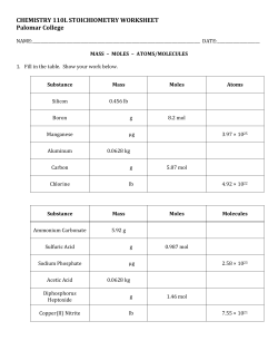 CHEMISTRY 110L STOICHIOMETRY WORKSHEET Palomar College