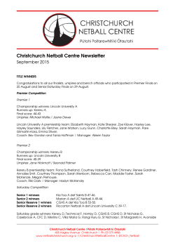 September Newsletter 2015 - Christchurch Netball Centre