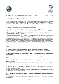 ADIT Awards, Distinctions and Overall Pass List (June 2014)