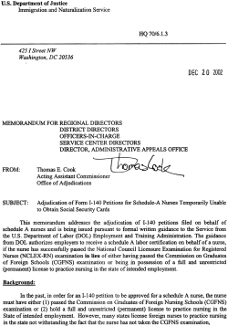 INS Memo re: RNs Who Are Unable to Obtain Social
