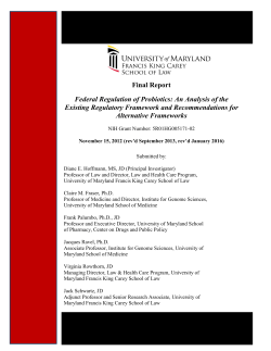 Final Report Federal Regulation of Probiotics