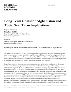 Long Term Goals for Afghanistan and Their Near Term